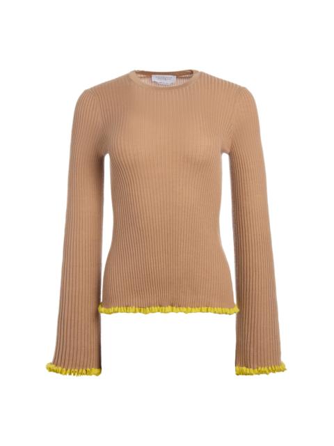GABRIELA HEARST Erya Knit Crewneck Sweater in Camel Cashmere Silk