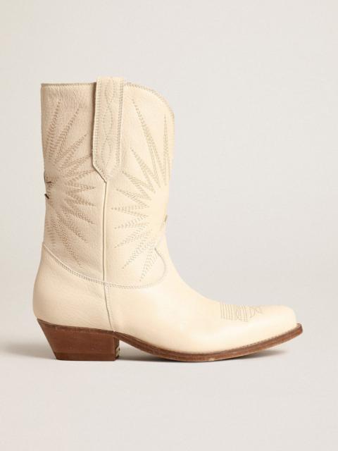 Low Wish Star boots in cream-colored leather with inlay star