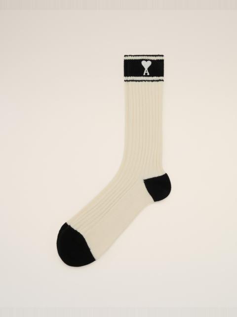 AMI Paris BEIGE COTTON AMI DE COEUR STRIPED SOCKS