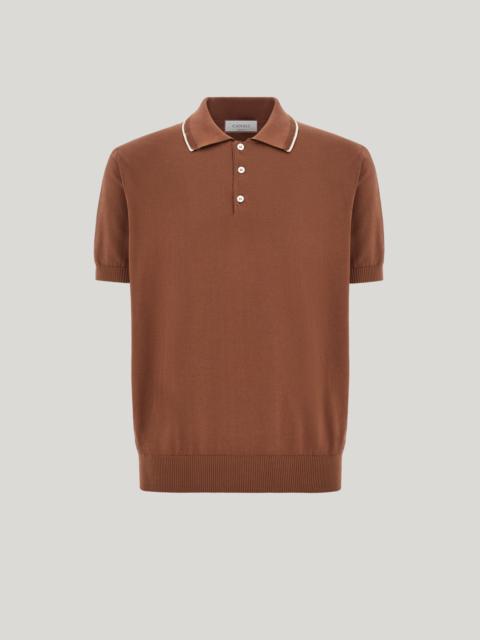 Canali BROWN POLO SHIRT IN GARMENT-DYED GIZA COTTON WITH CONTRASTING PIPING