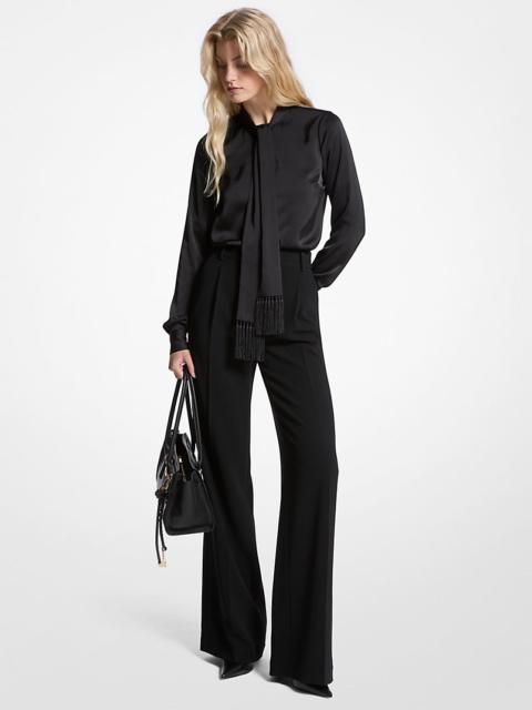 MICHAEL KORS Satin Fringed Tie-Neck Blouse