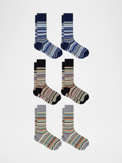 Paul Smith Men's Signature Stripe Stretch Cotton 6-Pack Crew Socks