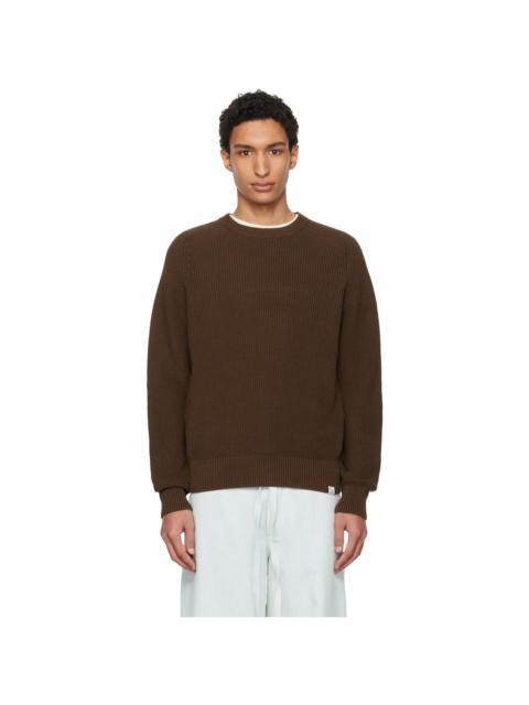Merz b. Schwanen Brown Sturdy Ribbed Cotton Sweater