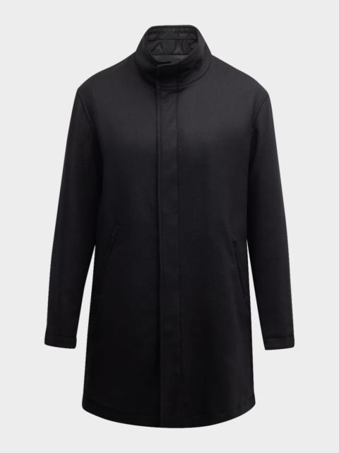 EMPORIO ARMANI Men's Reversible Chevron Caban Coat with Stowaway Hood