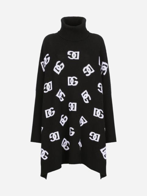 Dolce & Gabbana Wool poncho with jacquard DG logo