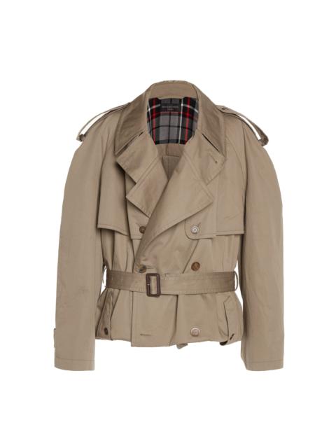 BALENCIAGA Folded Double-Breasted Cotton Trench Coat neutral