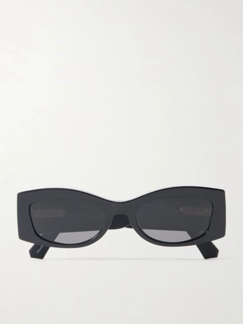 Dior DiorOmbre S1I rectangular-frame leather-trimmed acetate sunglasses Black