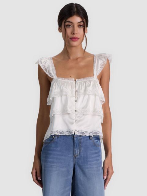 Alice + Olivia SYLVIE TIERED LACE BLOUSE - VANILLA