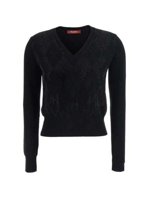 Max Mara argyle rhinestone-embellished sweater
