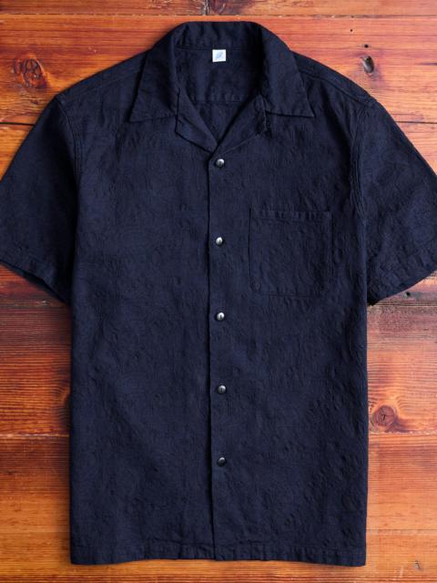 Pure Blue Japan Jacquard Open Collar Shirt in Indigo Paisley