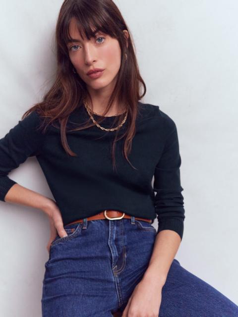 BODEN Emilia Cotton Crew Sweater-Navy