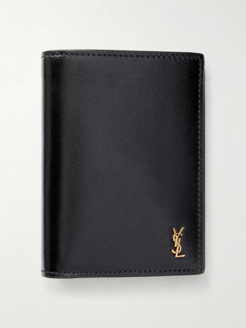 SAINT LAURENT Tiny Cassandre Logo-Appliquéd Leather Billfold Wallet