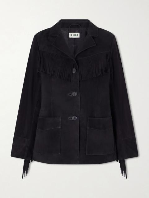 RIXO Teagan fringed suede jacket Black