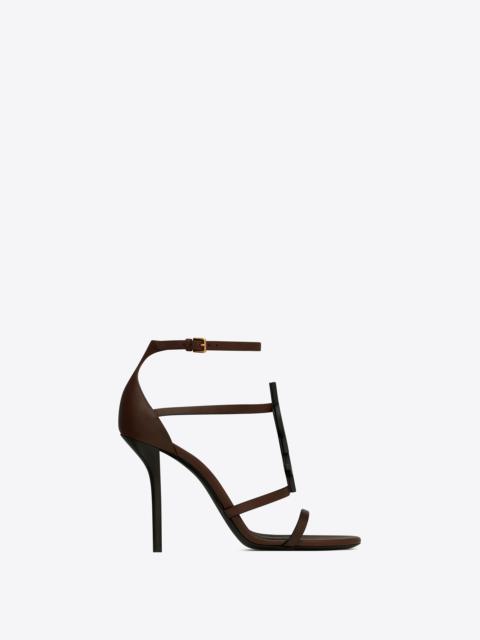SAINT LAURENT cassandra sandals in smooth leather with brown monogram