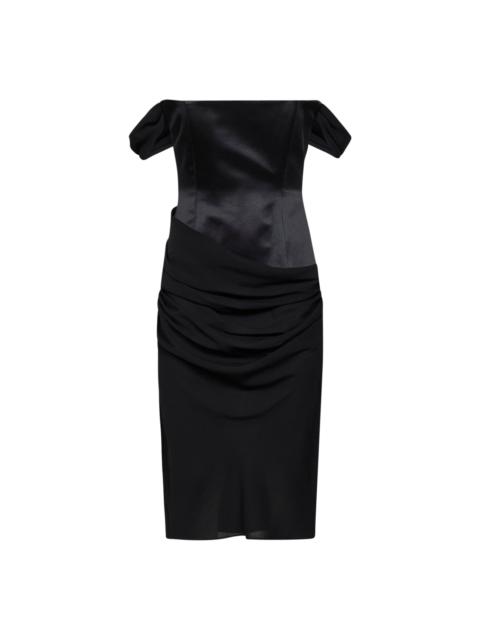 ALEX PERRY Black duchesse satin and silk georgette fff-the-shoulder midi dress
