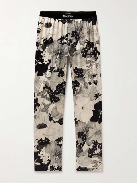 TOM FORD Straight-Leg Velvet-Trimmed Printed Stretch-Silk Pyjama Trousers