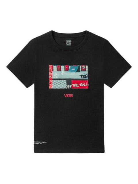Vans (WMNS) Vans Retro Printing Sports Round Neck Short Sleeve Black VN0A5F1XBLK