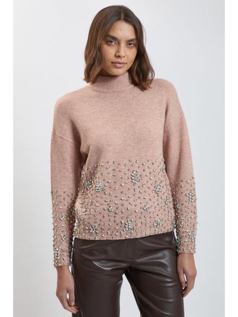 KAREN MILLEN Wool Blend Embellished Cosy Knitted High Neck Jumper