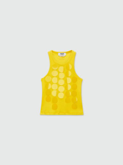 MSGM Yellow cotton top with circle decoration
