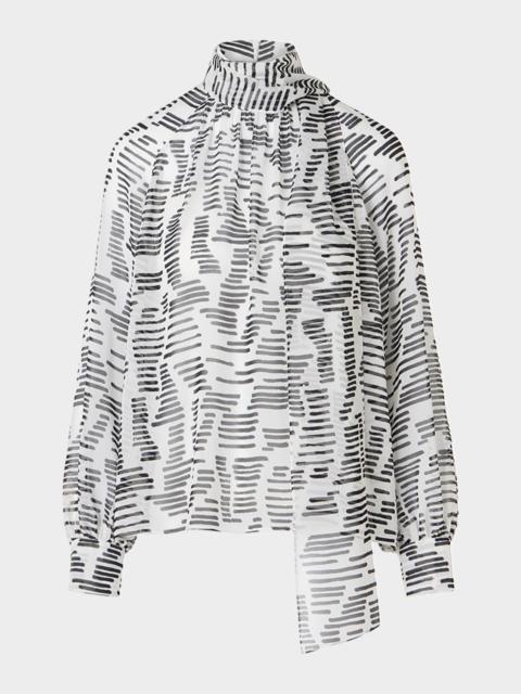AKRIS Dance Movements Long-Sleeve Silk Blouse