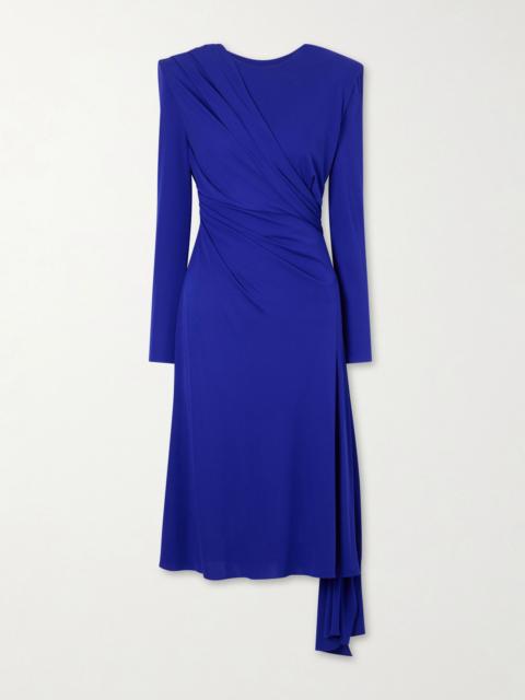 VERSACE Draped satin midi dress Blue