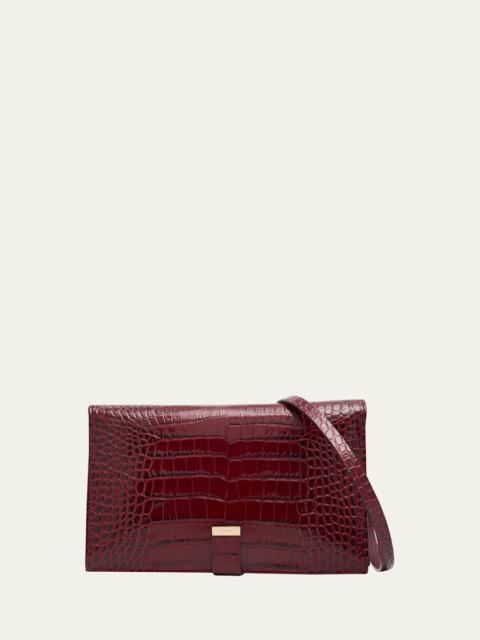 Organizer Shoulder Bag in Croc-Embossed Leather