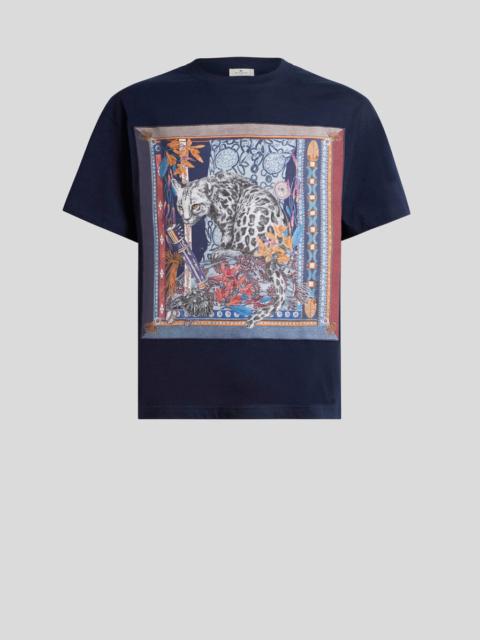 Etro COTTON T-SHIRT WITH PLACED LEOPARD PRINT