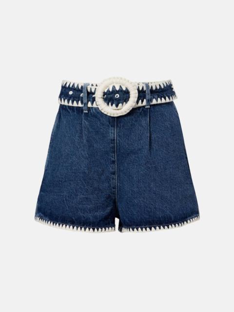 FARM RIO Crochet-trimmed denim shorts