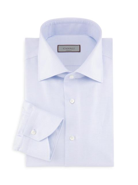 Canali Men's Micro Houndstooth Cotton Dress Shirt - Light Blue