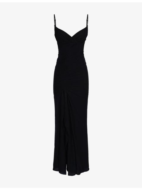 House of CB Issey Draped Stretch-Mesh Maxi Dress