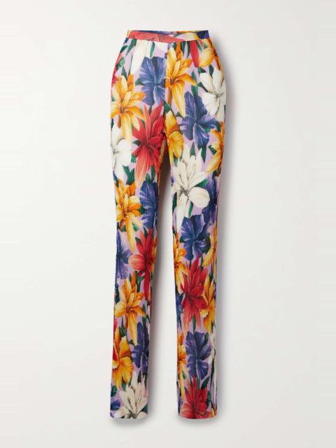 Etro Floral-print plissé-chiffon straight-leg pants