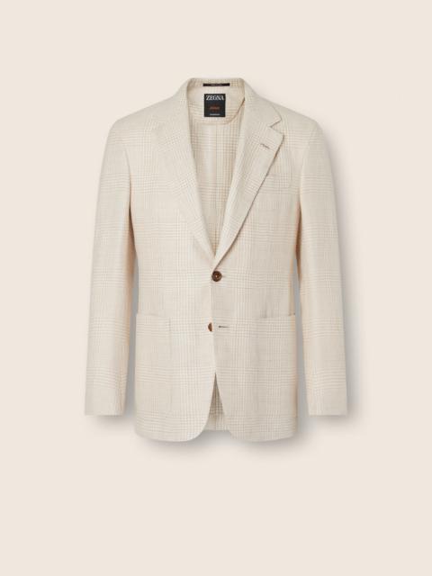 ZEGNA BEIGE AND WHITE CROSSOVER LINEN WOOL AND SILK JACKET