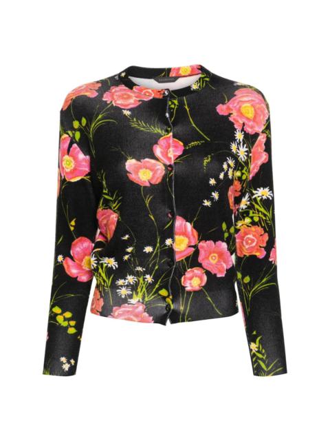 floral-print wool cardigan