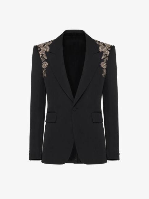Alexander McQueen Men's Embroidered Harness Single-breasted Jacket in Black