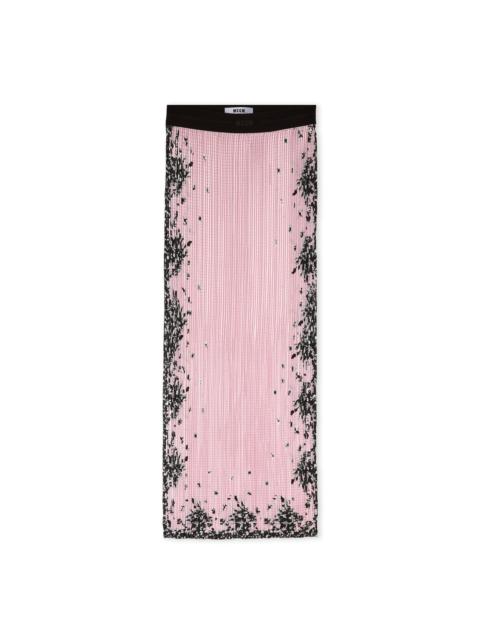 MSGM Satin long skirt with micro pleats and "blossom" print