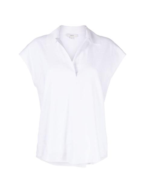 cap-sleeve linen-blend polo shirt