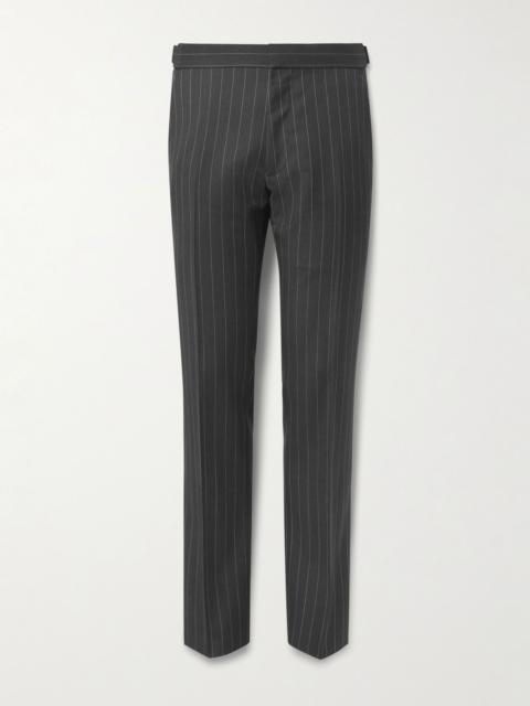 TOM FORD Tapered Pinstriped Wool and Mohair-Blend Twill Suit Trousers Gray