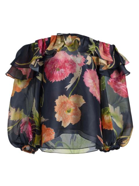 CAROLINA HERRERA Women's Floral Silk Organza Puff-Sleeve Blouse - Midnight Multi