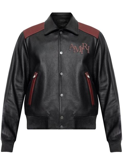 AMIRI logo-patch leather jacket