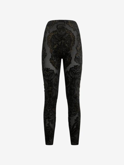 Roberto Cavalli Devoré chenille leggings with ornamental print