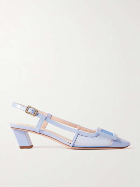 Roger Vivier Belle Vivier buckled patent-leather and mesh slingback pumps Light blue