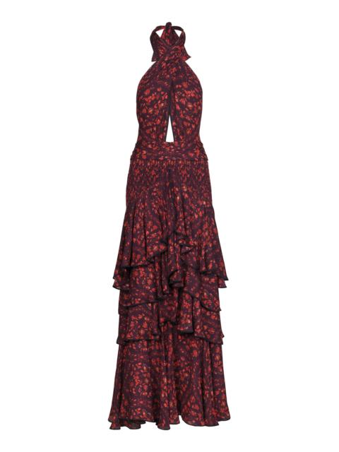 Johanna Ortiz Noche Floreada Silk Maxi Dress burgundy