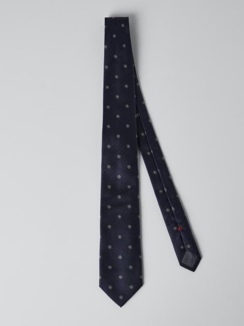 Brunello Cucinelli Silk chevron tie with flower embroidery