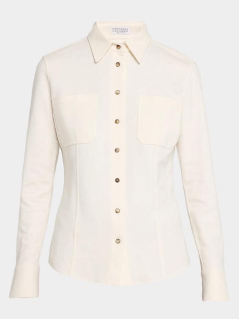 Brunello Cucinelli Cashmere-Cotton Fleece Button-Up Shirt