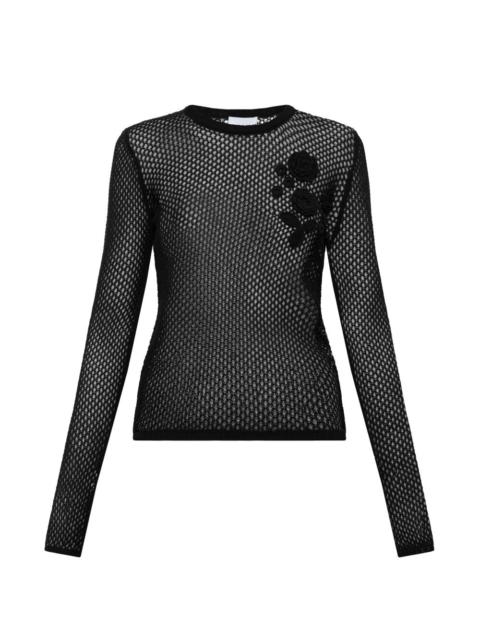 GANNI floral-appliqué crochet-knit sweater