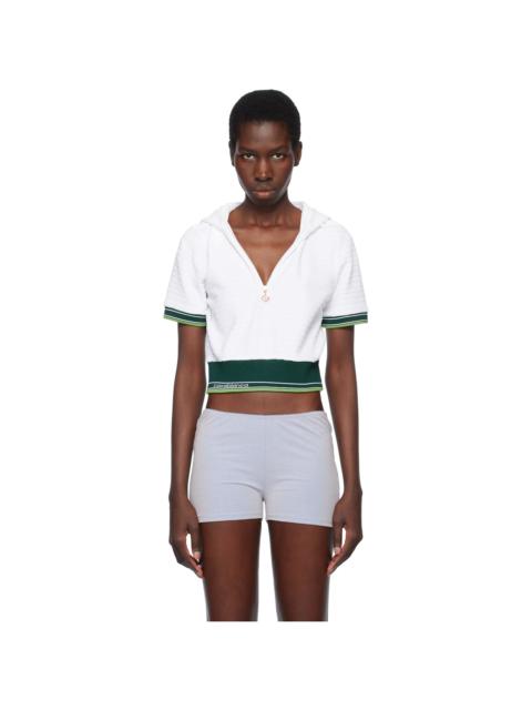 CASABLANCA White Textured Velour Tennis Cropped Hooded T-shirt
