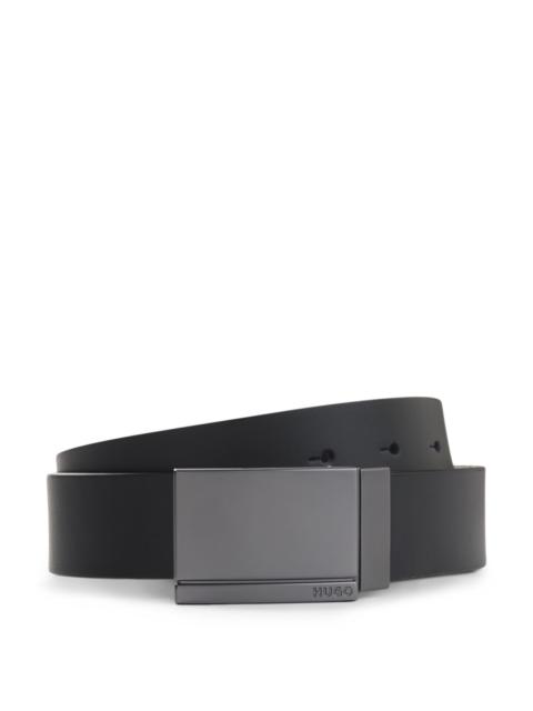 HUGO CASUAL BELT IN ITALIAN LEATHER WITH BRUSHED GUNMETAL HARDWARE