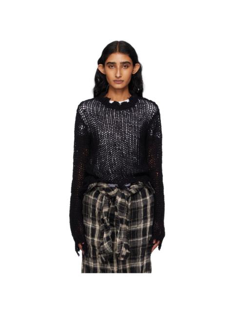 OPEN YY Black Distressed Crop Knit Sweater