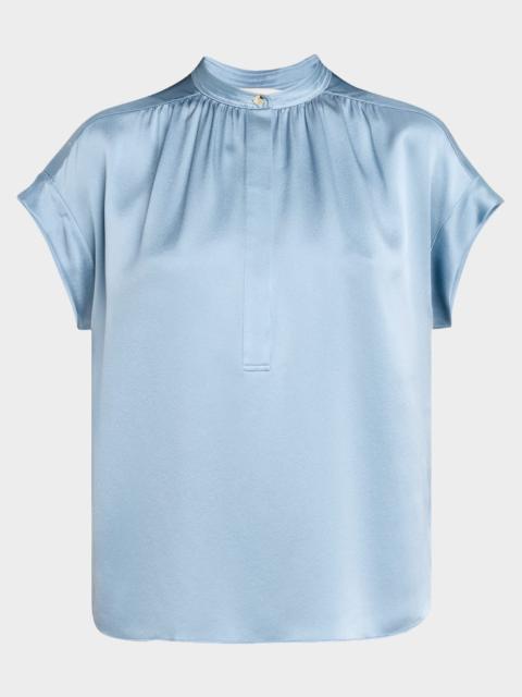 Vince Gathered Cap-Sleeve Silk Top