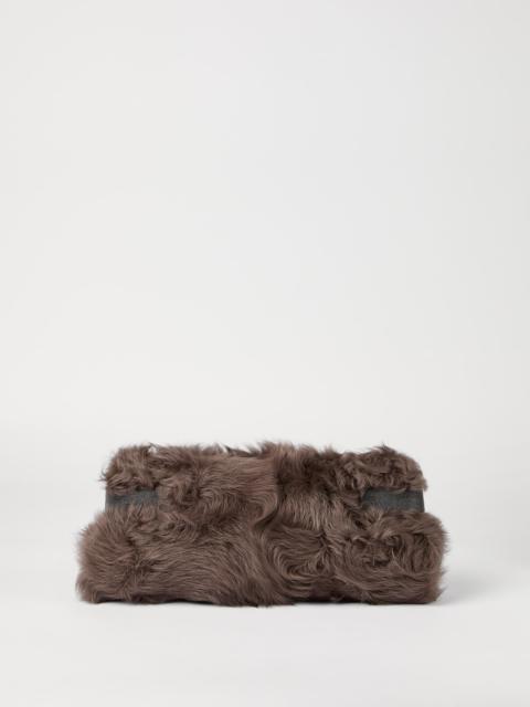 Brunello Cucinelli Essence pouch bag in wavy shearling with precious bands
